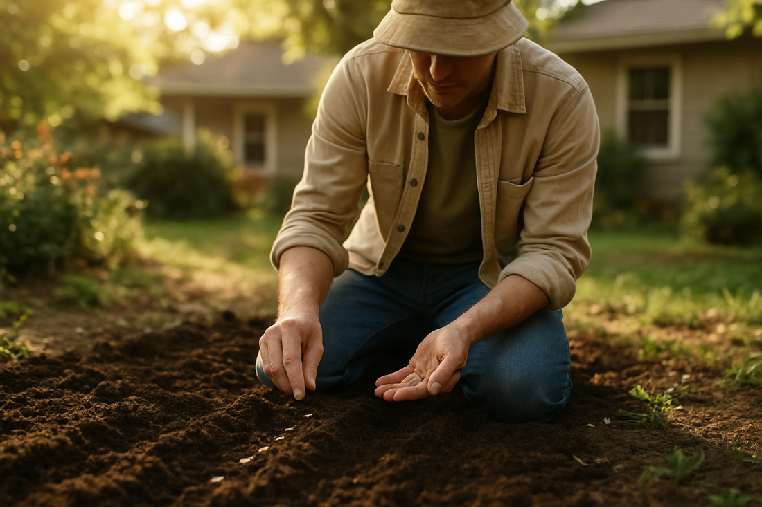 Diaspora planting seeds in home soil, symbolising return