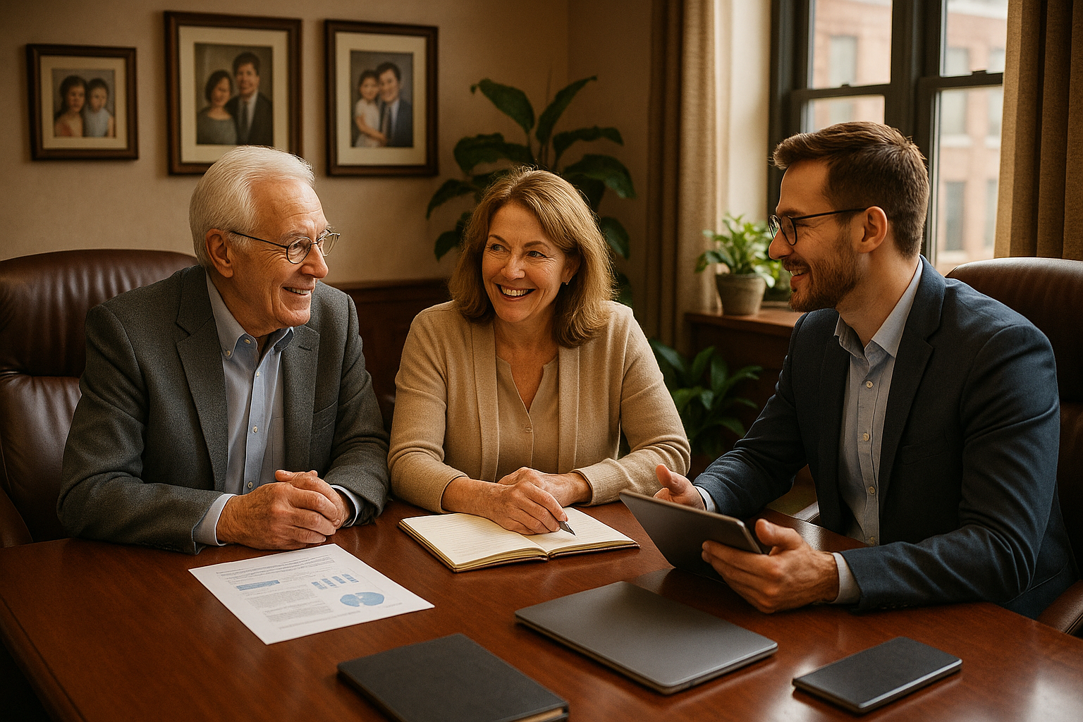 family business meeting, three generations talking